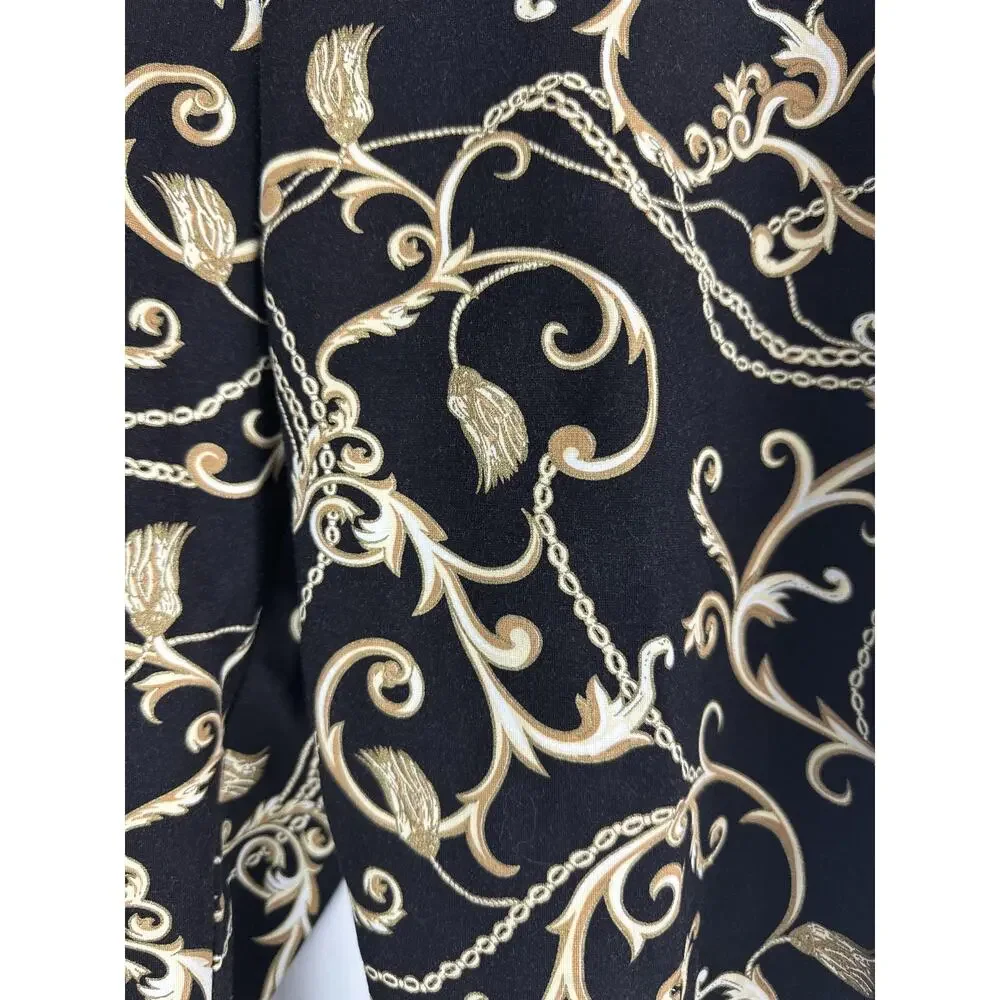 Chico's Slimming Chain Print Pull On Pants Black & Gold Stretch 4 Plus Size 20 - Picture 6 of 10